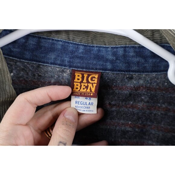 Vintage 70s Big Ben Mens 48 Distressed Blanket Lined Denim Chore Barn Jacket USA - Picture 15 of 16